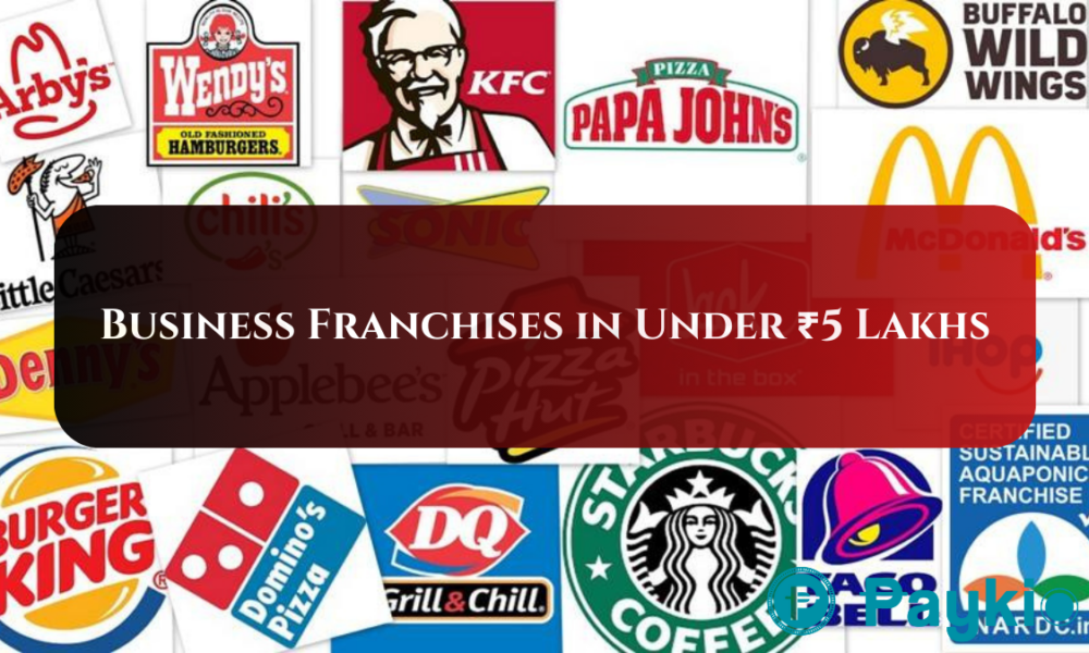 Banner image featuring prominent franchise logos on a white canvas with the title 'Franchise Opportunities in India: Businesses You Can Start Under ₹5 Lakhs' prominently displayed