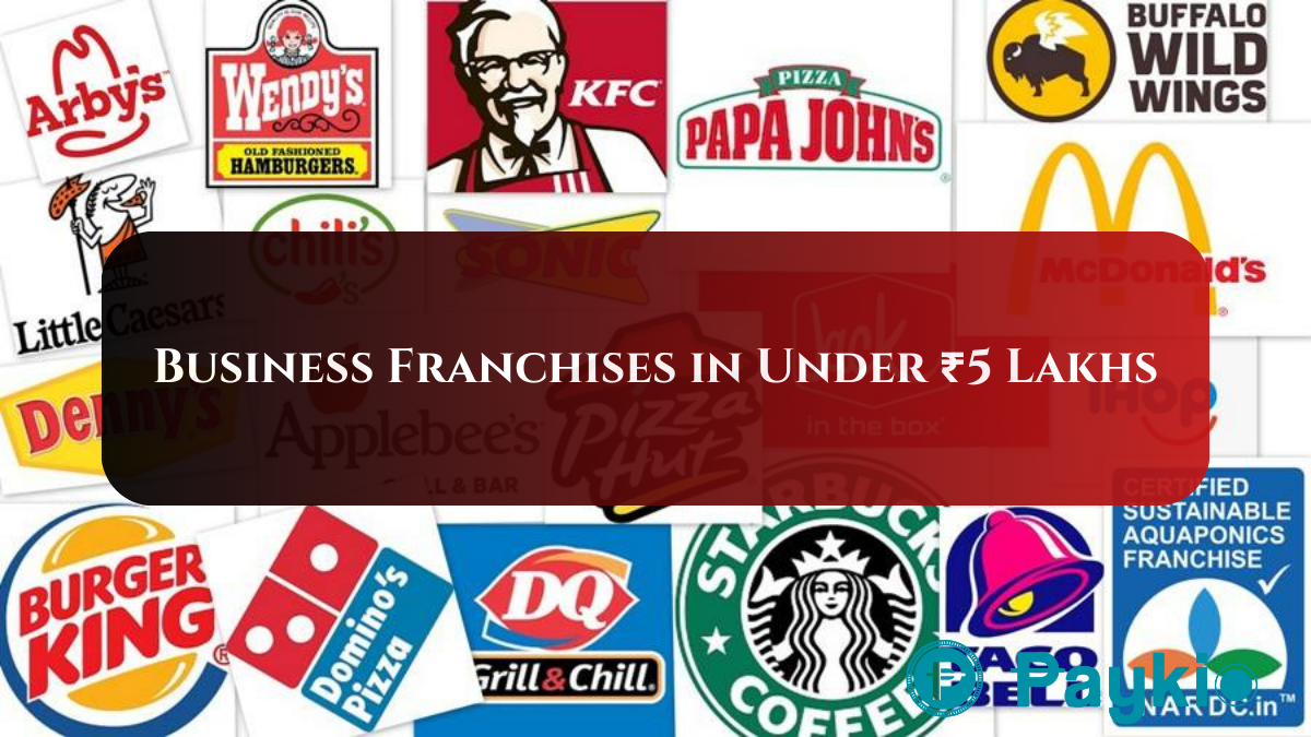 Banner image featuring prominent franchise logos on a white canvas with the title 'Franchise Opportunities in India: Businesses You Can Start Under ₹5 Lakhs' prominently displayed